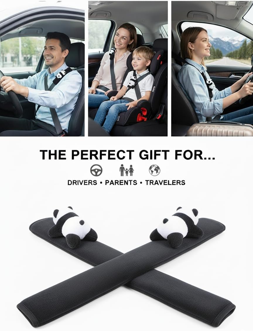 Seat Belt Cover Pad for Kids and Adults, Soft Car Shoulder Cushion,2 PCS | Adorable Panda Design,Ultra Soft Plush,Easy Installation,Universal Fit,2 Pack,Machine Washable