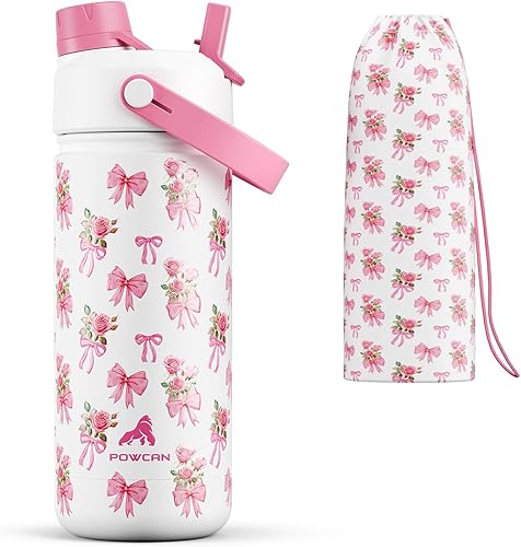 Miniatura 27 de POWCAN - Botella de agua con aislamiento de 18 onzas, con tapa de boquilla y pajilla 2 en 1, fría 24 horas, a prueba de fugas, apta para portavasos