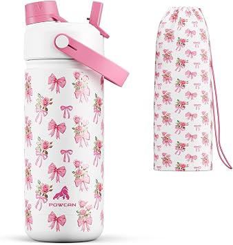18 oz Insulated Girls Water Bottle Spill-Proof, Stainless Steel Cup with Straw Spout Lid, BPA-Free, Cupholder Friendly, 24H Cold for School, Camping, Sports, Birthday Gift for Kids Rosy Bouquet