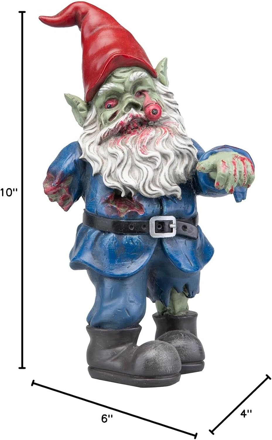 Zombie Gnome Evil Scary Walking Dead Gnome Gnombia Garden Statue, Halloween Decoration - 10 inches