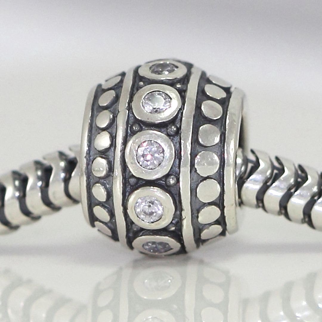 Adabele 1pc Solid Sterling Silver Sparkle Birthstone Charm Cubic Zirconia CZ Diamond Bead Compatible with Pandora All Personalized Women Charm Jewelry Making