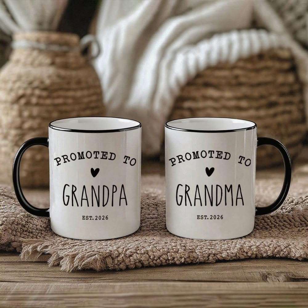 Promoted To Grandpa & Grandma Mugs Set, Pregnancy Announcement Gift for Grandparents, New Grandma & Grandpa Gifts, Grandparents Baby Announcement Gifts 11oz
