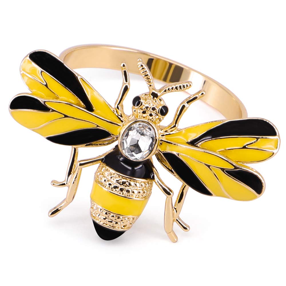 QTKJ Set of 6 Home Metal Napkin Rings Cute Crystal Bee Napkin Buckles Holder for Wedding,Parties, Dinners, Christmas, Holidays Decor