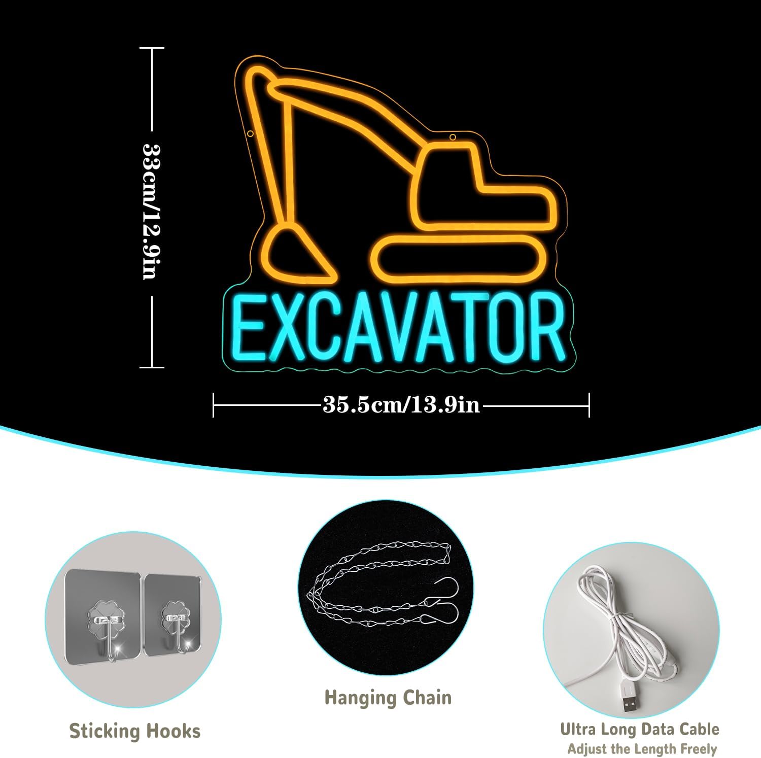 Excavator Neon Sign for Wall Decor Car Shop Led Sign Dimmable Garage Wall Decor Blue Letter Neon Light Sign for Man Cave Business image 4