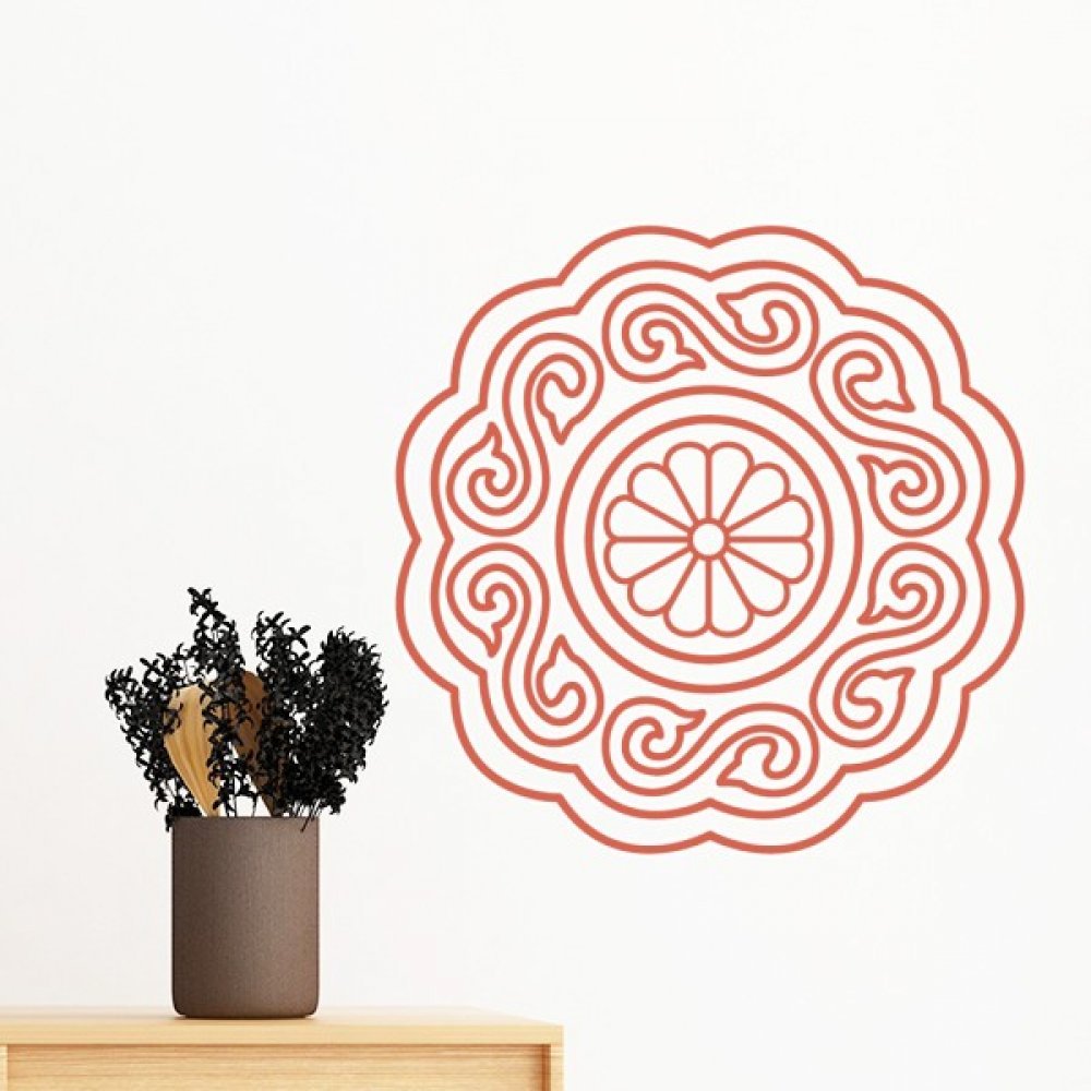 Sticker mural rond culture chinoise rouge 60cm papier peint amovible abstract
