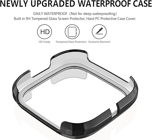 Miniatura 5 de Tobfit - Protector de pantalla para Fitbit Versa 2 con funda protectora de vidrio templado HD, carcasa rígida de policarbonato de cobertura completa