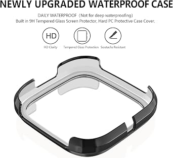 Tobfit Hard PC Case Built in Tempered Glass Screen Protector Cover for Fitbit Versa 2, Durable Ultra-Thin Scratch Resistant Full Protective Case Compatible for Fitbit Versa 2 Smartwatch, Glossy Black