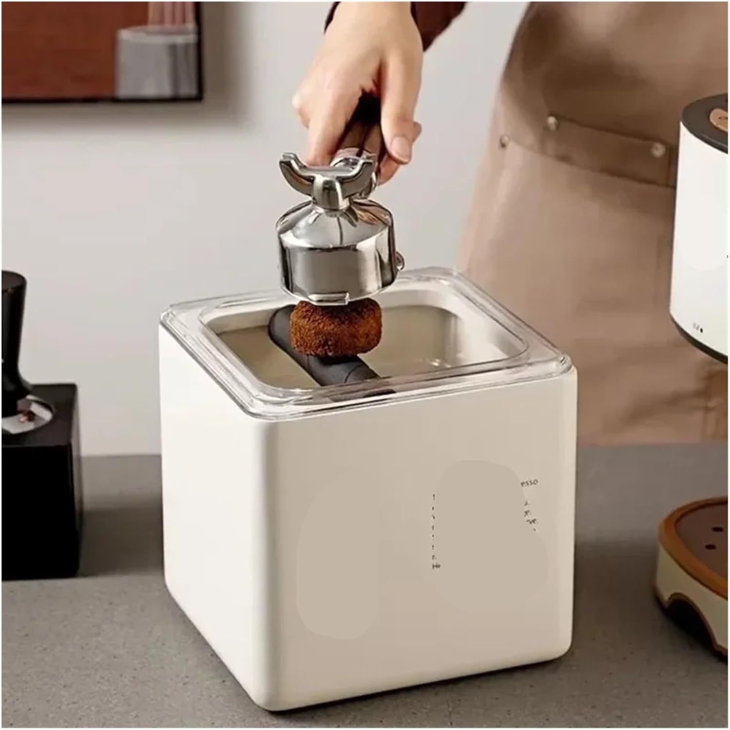 MeLphi Mini Coffee Grounds Box bar Espresso Machine Grounds Storage Box Multi-Function Coffee Grounds Box Knock Barrel Barista Utensils(White,Large)