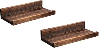Z metnal Mini Floating Shelves, Small Natural Wooden Display Wall Shelf for Picture Ledge, Pawlownia, Wall Mounted, 12 x 5.5inch, 2 Pack