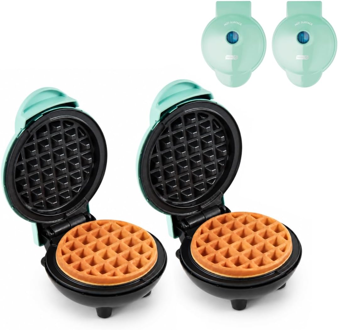 Dash Mini Waffle Maker- Waffle Maker for Breakfast & Snacks - Compact & Easy-to-Clean - nonstick surfaces - Fun & Portable Kitchen Essential - Black - 2-Pack