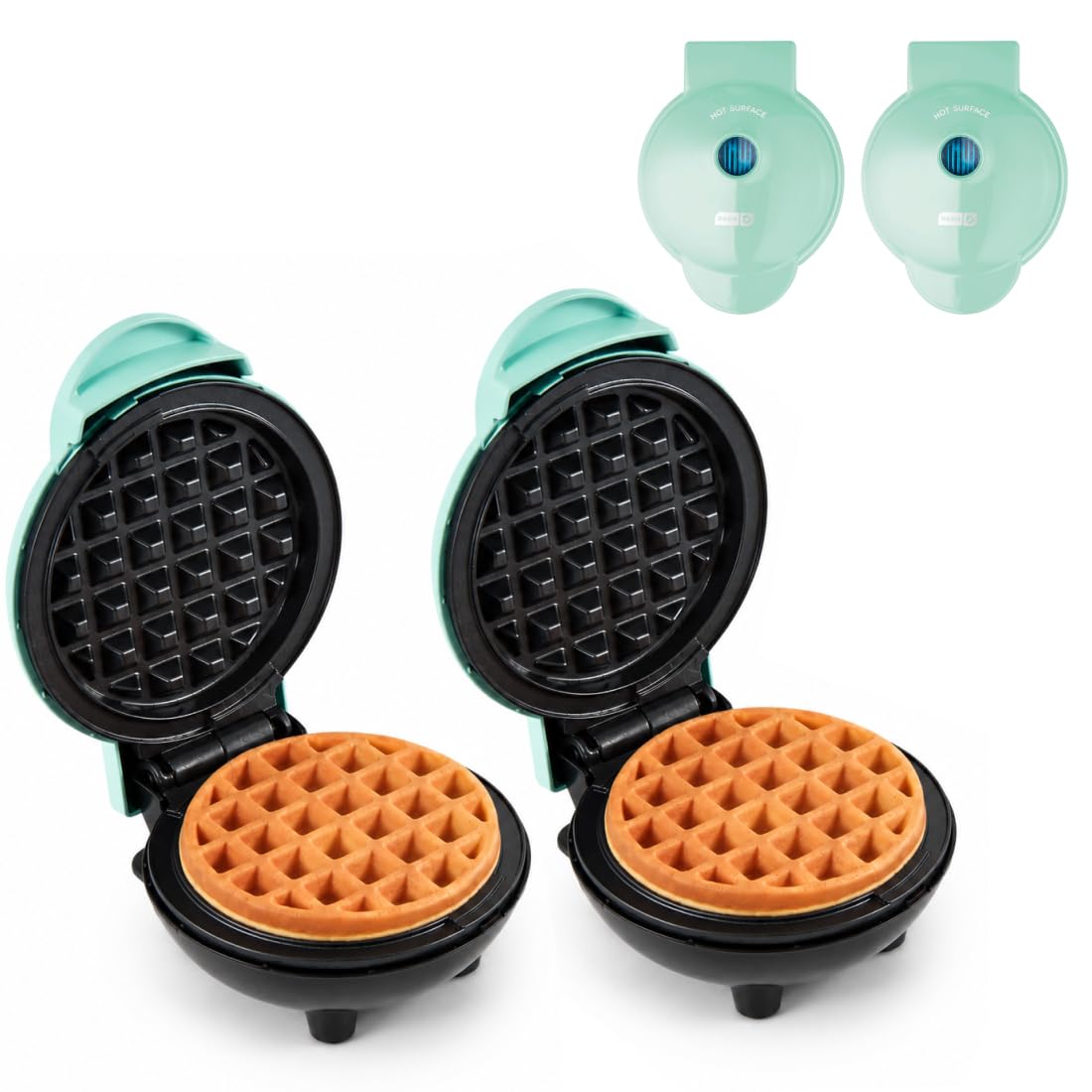 Dash Mini Waffle Maker- Waffle Maker for Breakfast &amp; Snacks - Compact &amp; Easy-to-Clean - nonstick surfaces - Fun &amp; Portable Kitchen Essential - Aqua - 2-Pack