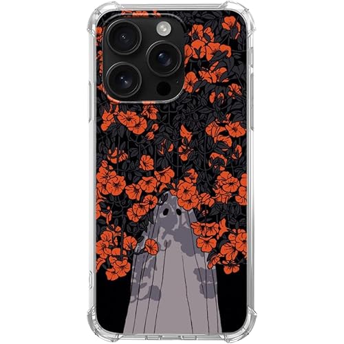 Halloween Ghost Flowers Phone Case Compatible with iPhone 16 Pro, Orange Autumn Halloween Phone Case for iPhone 16 Pro, Cool TPU Bumper Phone Case Cover