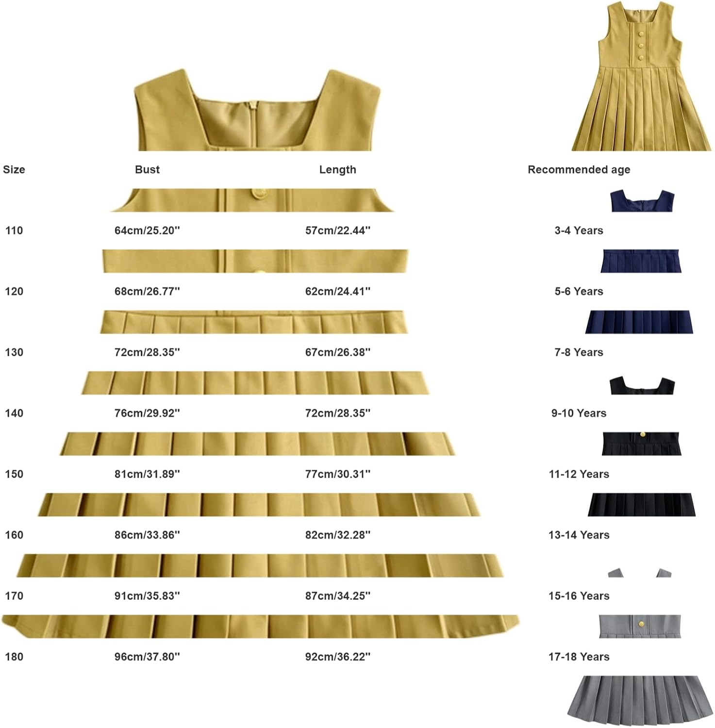 Girls Pleated School Uniform Dress Crew Neck Sleeveless Button Down Dresses Summer Elegant Solid Soft Flowy Sport Trendy