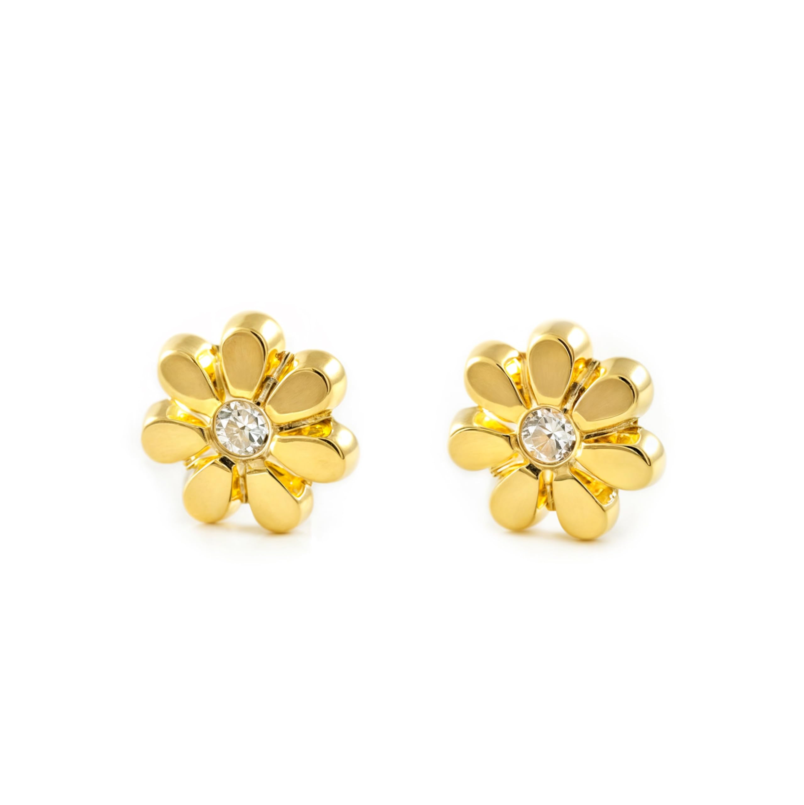 Pendientes Bebe Oro Amarillo 18K Flor Margarita Circonita