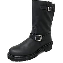 Mens Engineer Boots Motorcycle Classic Harness Genuine Leather 12" Biker Riding, Black