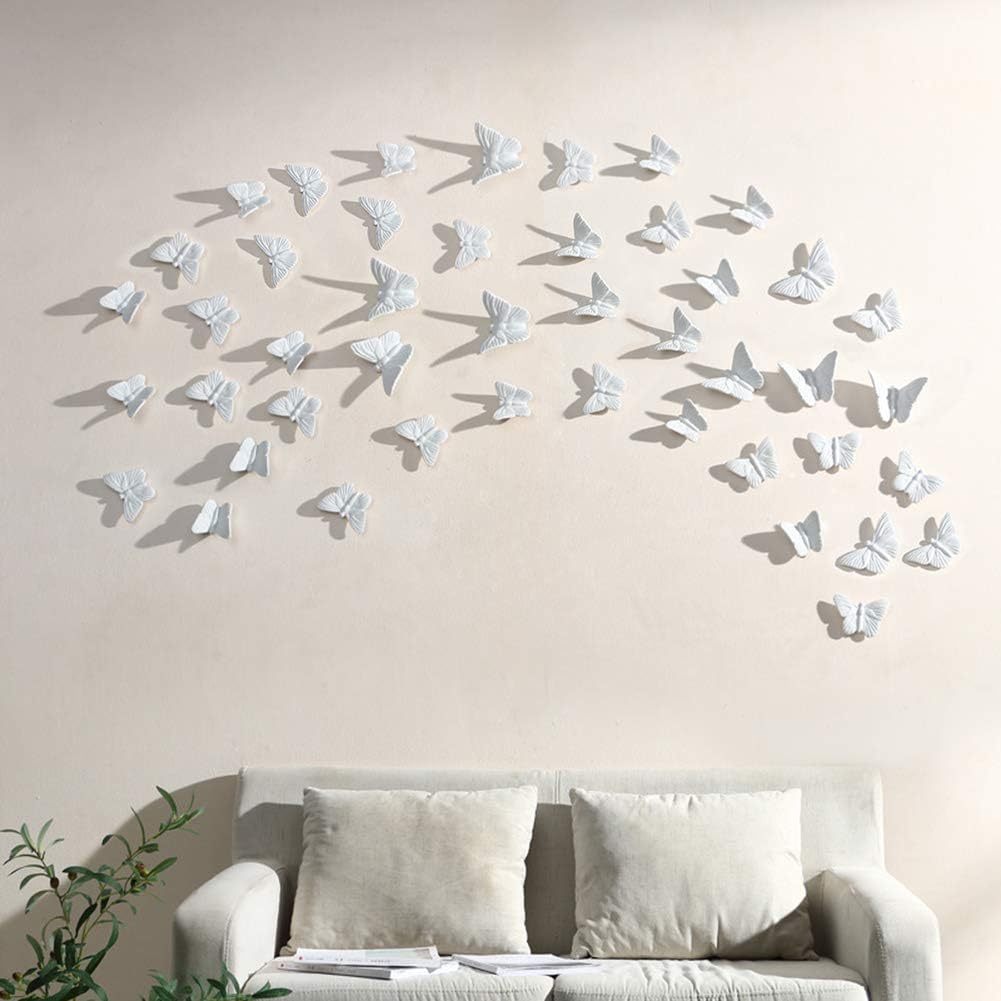Dorlotou Ceramic Butterfly White Wall Decor Hanging for Bathroom Livingroom Garden Wall Sculptures,Set of 6