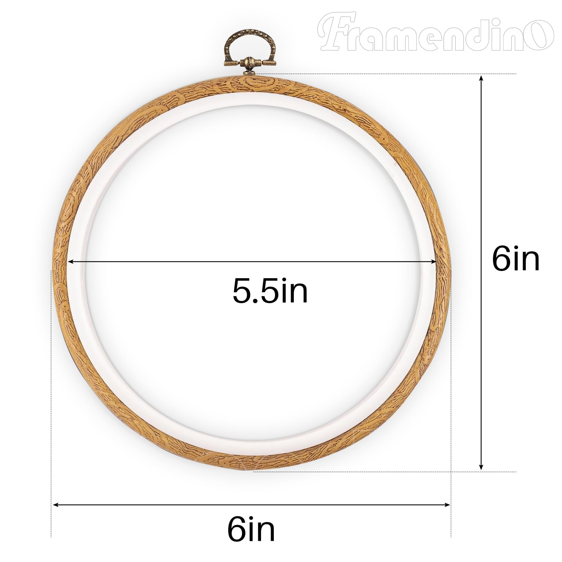 Framendino, Runde Stickrahmen, 15 Stück, 15,2 cm, Holzimitat, Rahmen, Kreis, Kreuzstich, Ring zum Aufhängen von Ornamenten