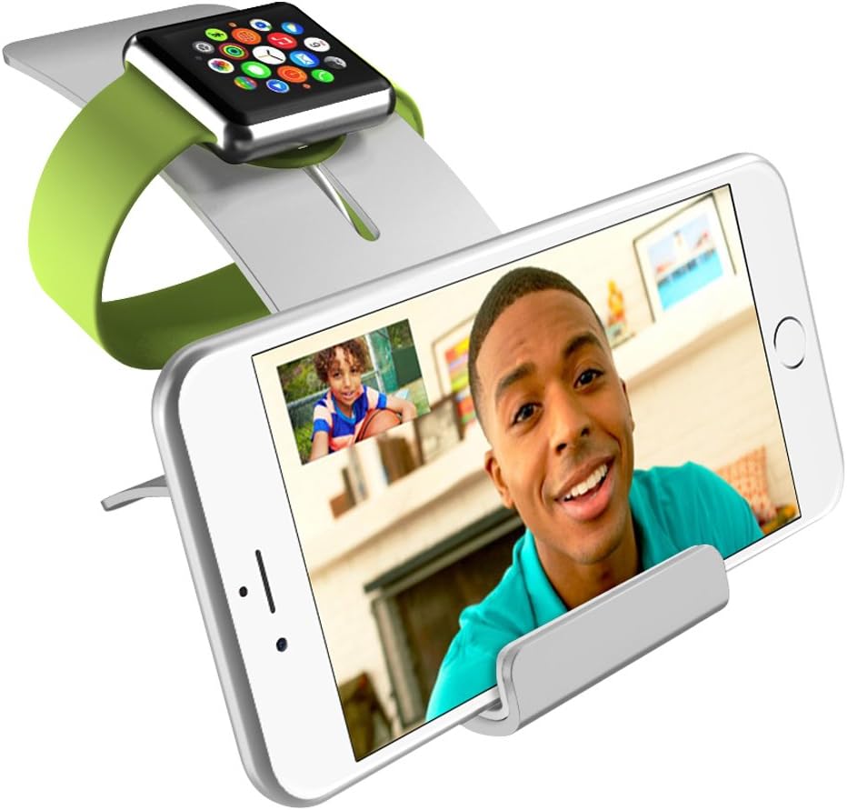 Apple Watch Dock, iPhone SE Dock, iVAPO [Charging Dock] Aluminium Apple Watch Series 2/1/Nike+ Charging Stand, iPhone Holder with 2 Comfortable Viewing Angles (MM609) (Silver)