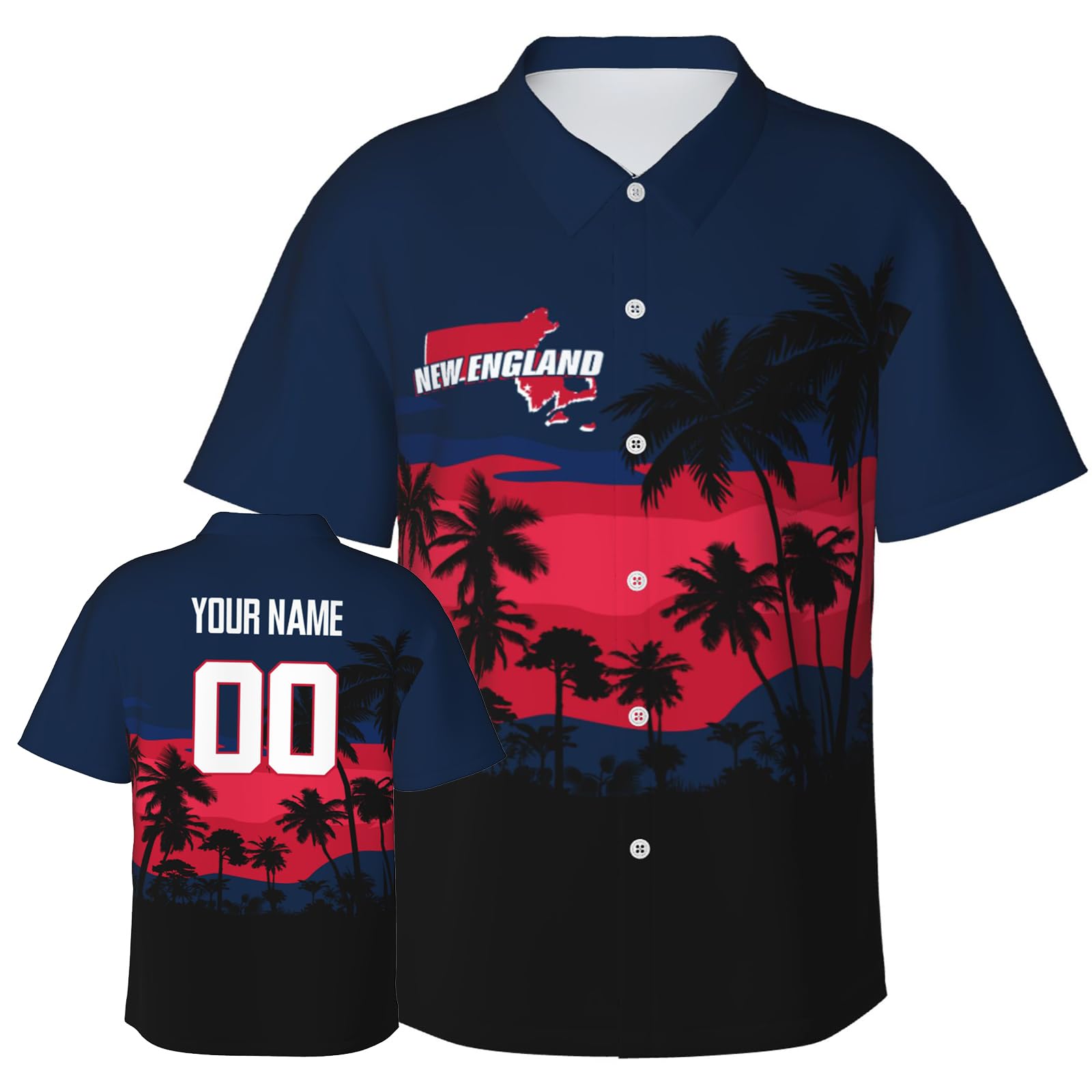 Custom Football Hawaiian Shirt Sunset Casual Short Sleeve Button Down Shirt Personalized Fan Name & Number Gift for Men Women