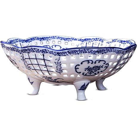 Chinoiserie-Inspired Blue and White Porcelain Fruit Bowl for Modern Kitchen