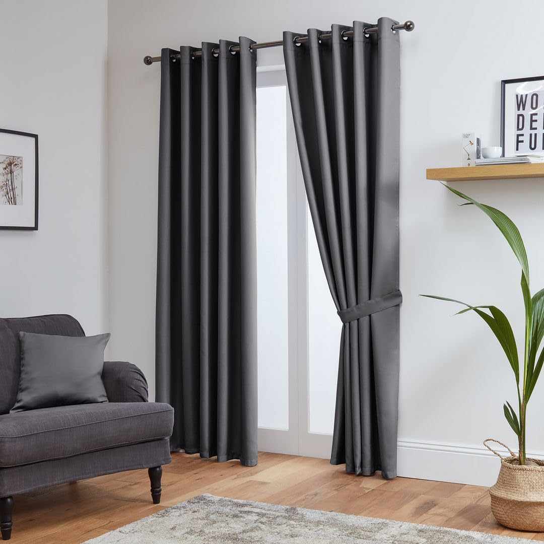 John Aird Blackout Curtains Thermal Energy Saving Eyelet Curtains for Bedroom & Living Room Including Tie Backs (Grey, W 66" x L 54" (2 Panels) — image 1