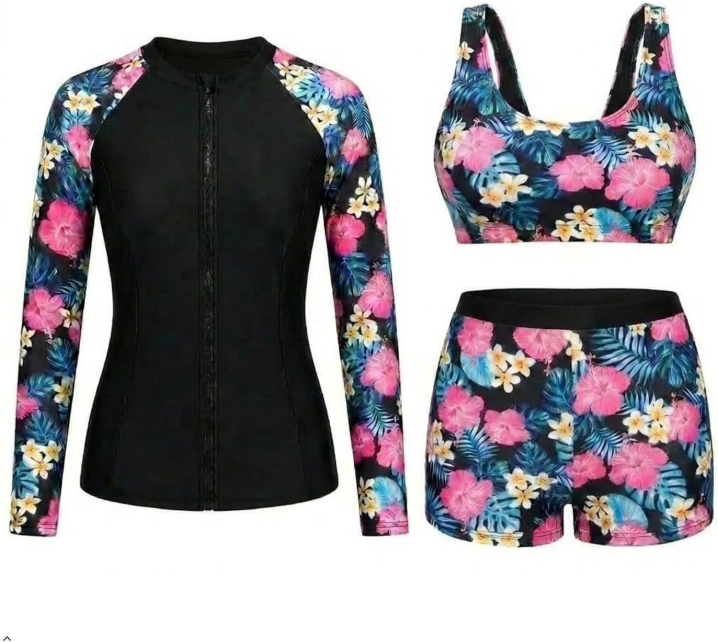 ODASDO Women 3 Piece Rash Guard Long Sleeve Swimsuit