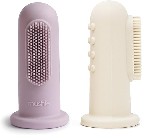 mushie Cepillo de dientes para dedos de bebé (lila suavemarfil), paquete de 2