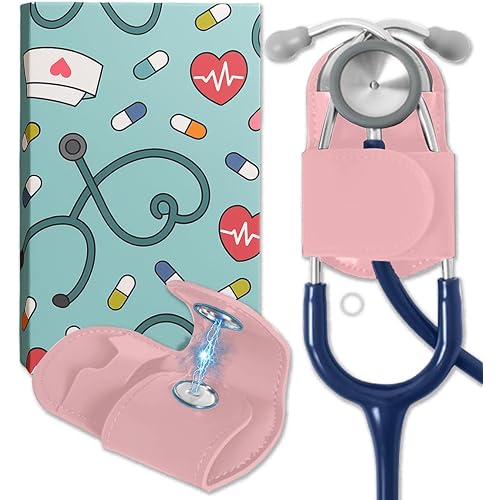 Magnetic Stethoscope Holder Clip Secure Hands-Free Pu Leather Lightweight Portable Holster for Physicians, Nurses, EMT, Students. Compatible for 3M Littmann & Most Stethoscope (Pink)