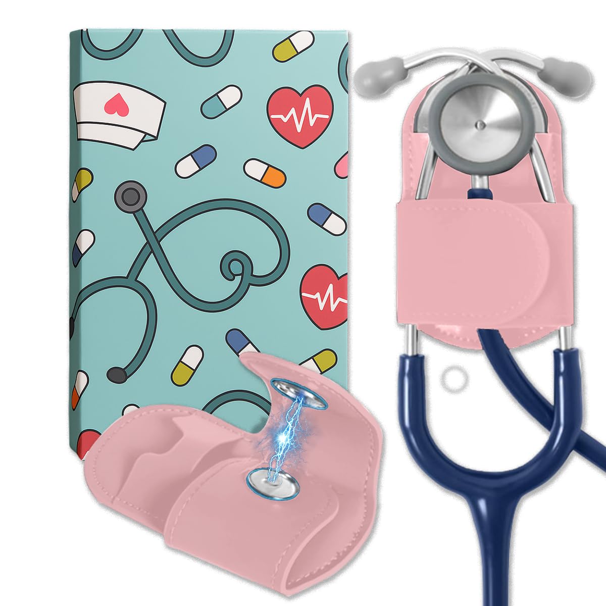Magnetic Stethoscope Holder Clip Secure Hands-Free Pu Leather Lightweight Portable Holster for Physicians, Nurses, EMT, Students. Compatible for 3M Littmann & Most Stethoscope (Pink)