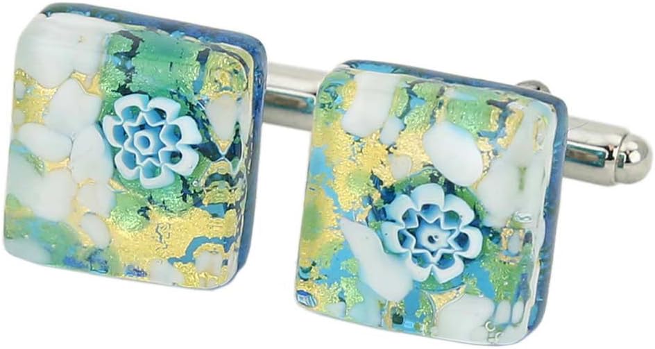 Glass Of Venice Murano Glass Venetian Classic Square Cufflinks - Aqua Gold