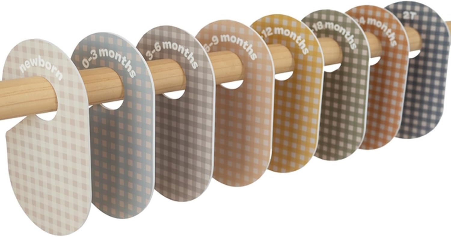 3 Sprouts Baby Wardrobe Dividers Set of 8 - Hanger Closet Divider, Clothes Organiser - Nursery Organization for Baby Clothing by Size or Age from Infant to Toddler Boy & Girl - Gingham