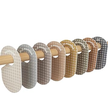 3 Sprouts Baby Closet Dividers, Newborn to 2T, Gingham, 8 Piece Set | Newborn to 2T sizing, 8-piece set, Double-sided size labels, Age labels, Nursery closet storage, Baby clothes organizer
