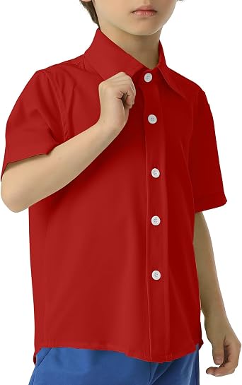 Phedrew Boys Short Sleeve Dress Shirt Lightweight Cooling Button Down Shirts Summer School Uniform Shirts for Kids