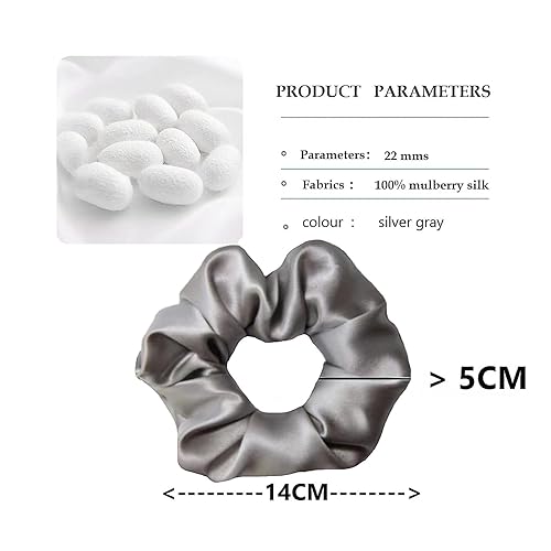 Miniatura 2 de Coleteros de seda de morera para cabello en gris plateado, grande, 100% pura seda de morera de 22 mommes, soporte para coleta de caballo - Coleteros