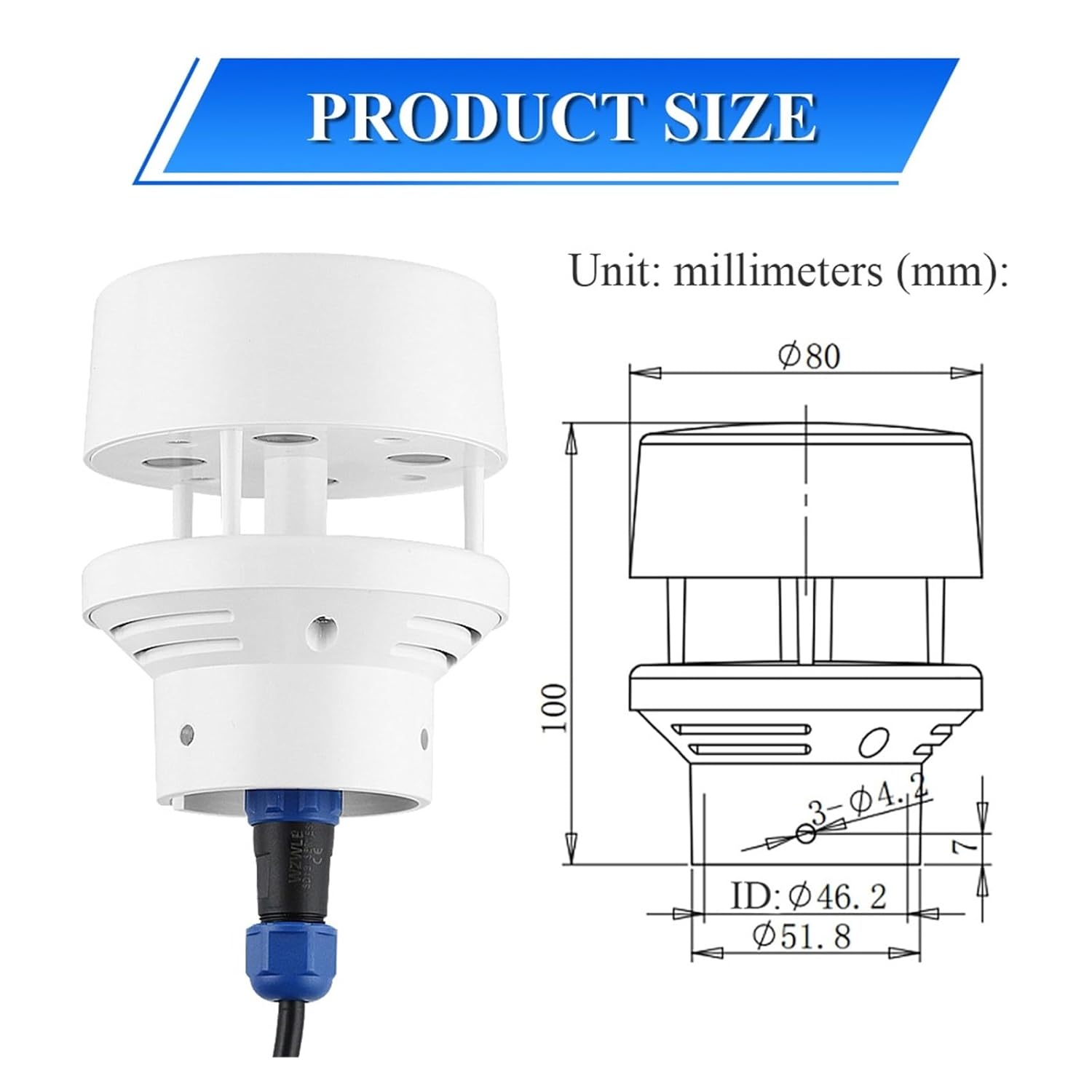 Ultrasonic Wind Speed and Direction Sensor Module Detection Weather Station Transmitter Output RS485 0-5V 0-10V 4-20mA 0-40m/s(Special Base Bracket)