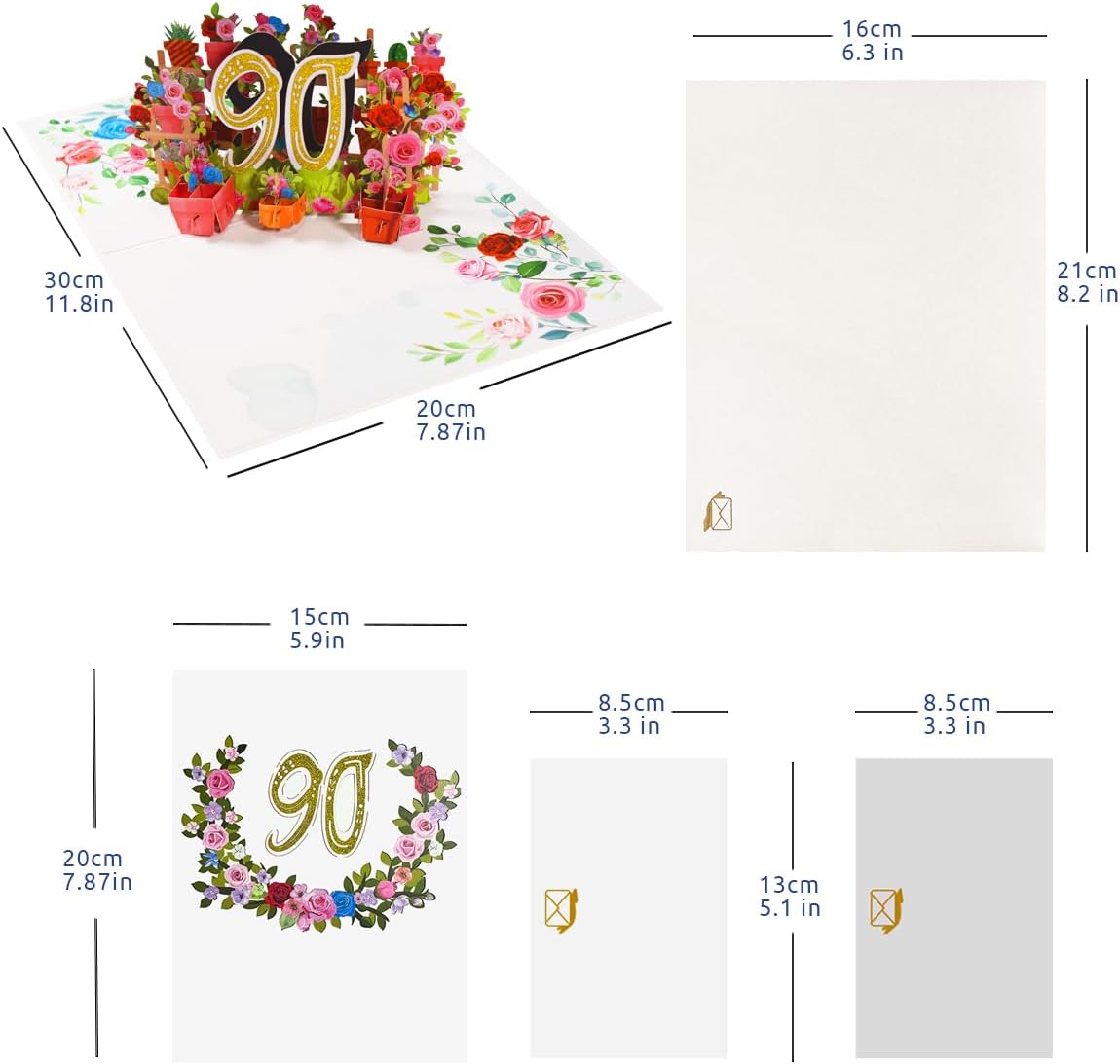 90th Birthday Card 3D Pop-Up Greeting Card Happy 90th Birthday Card with Envelope and Note Cards for Men, Women, Grandparents - Image 2