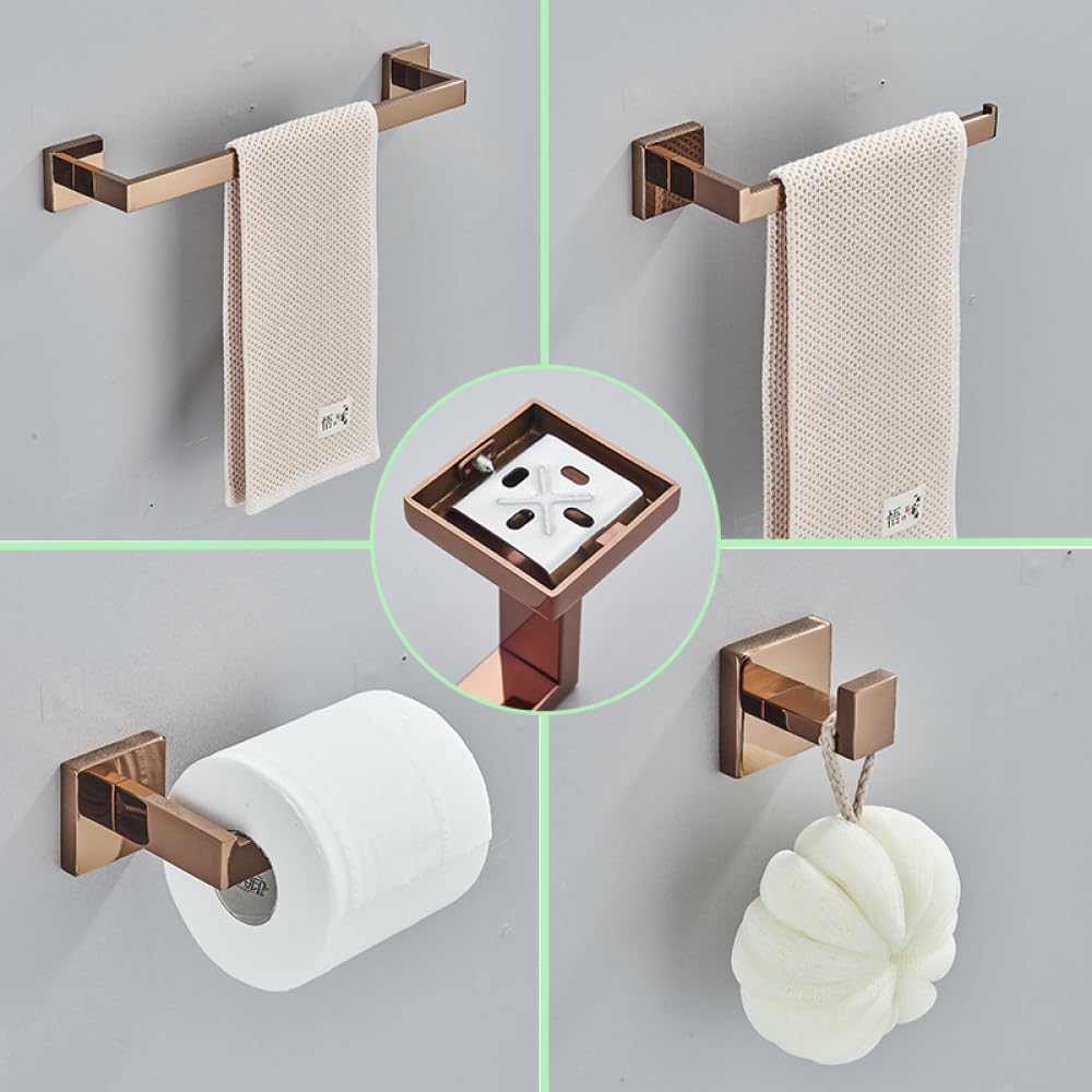 Set di accessori per bagno in oro rosa Porta accappatoio in acciaio inossidabile Porta asciugamani Porta rotolo di carta igienica Anello porta asciugamani Accessori per il bagno, Oro rosa spazzolato
