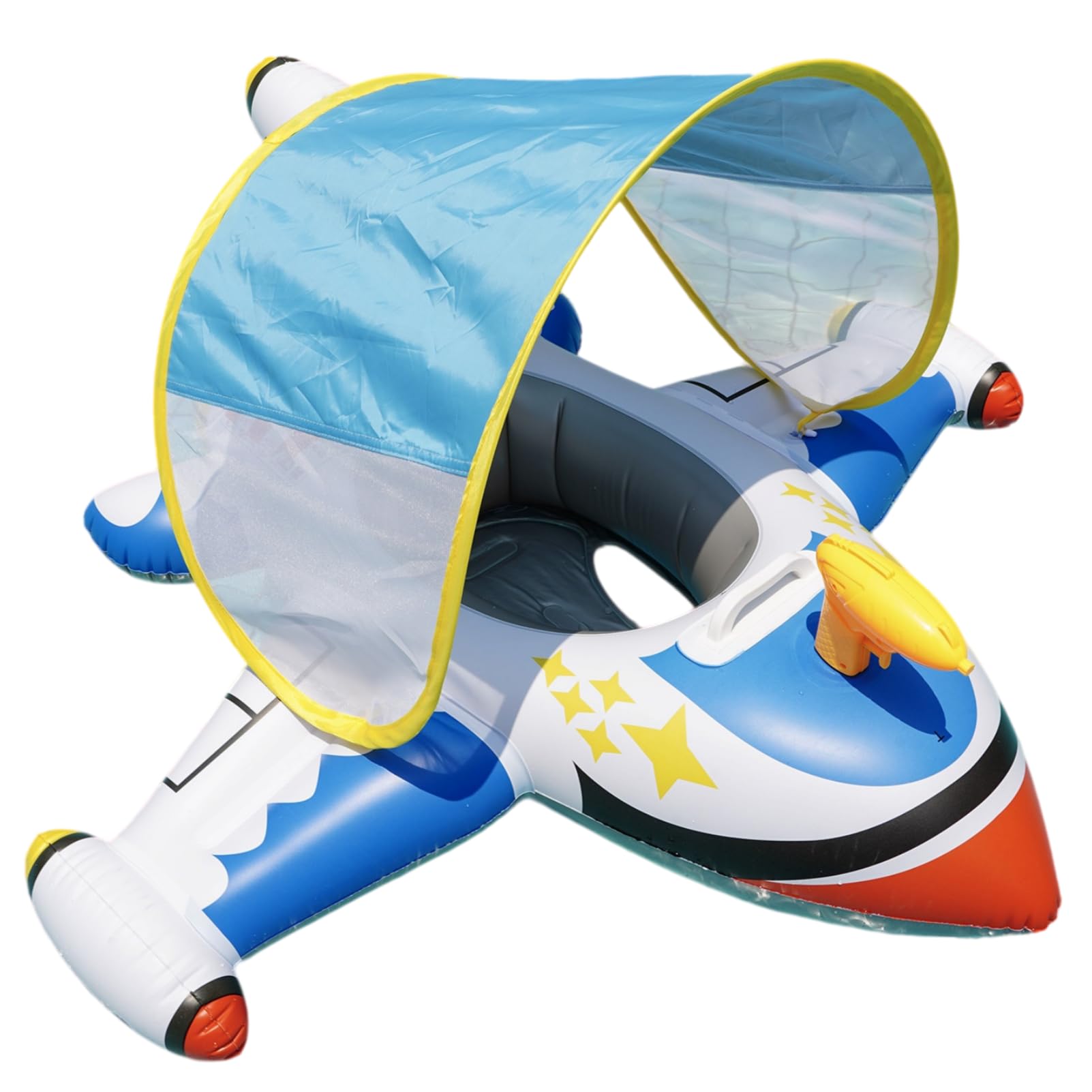 Baby Pool Float With Canopy, Inflatable Plane Kids Floating Rings with UV Sunshade Canopy, PVC Float Trainer for Babies and Kids, Perfect Swim Pool for Boys and Girls
