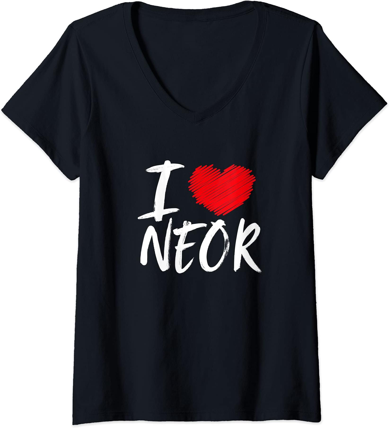 Womens I Love Neor Husband Son Boyfriend Dad Grandson Heart V-Neck T-Shirt