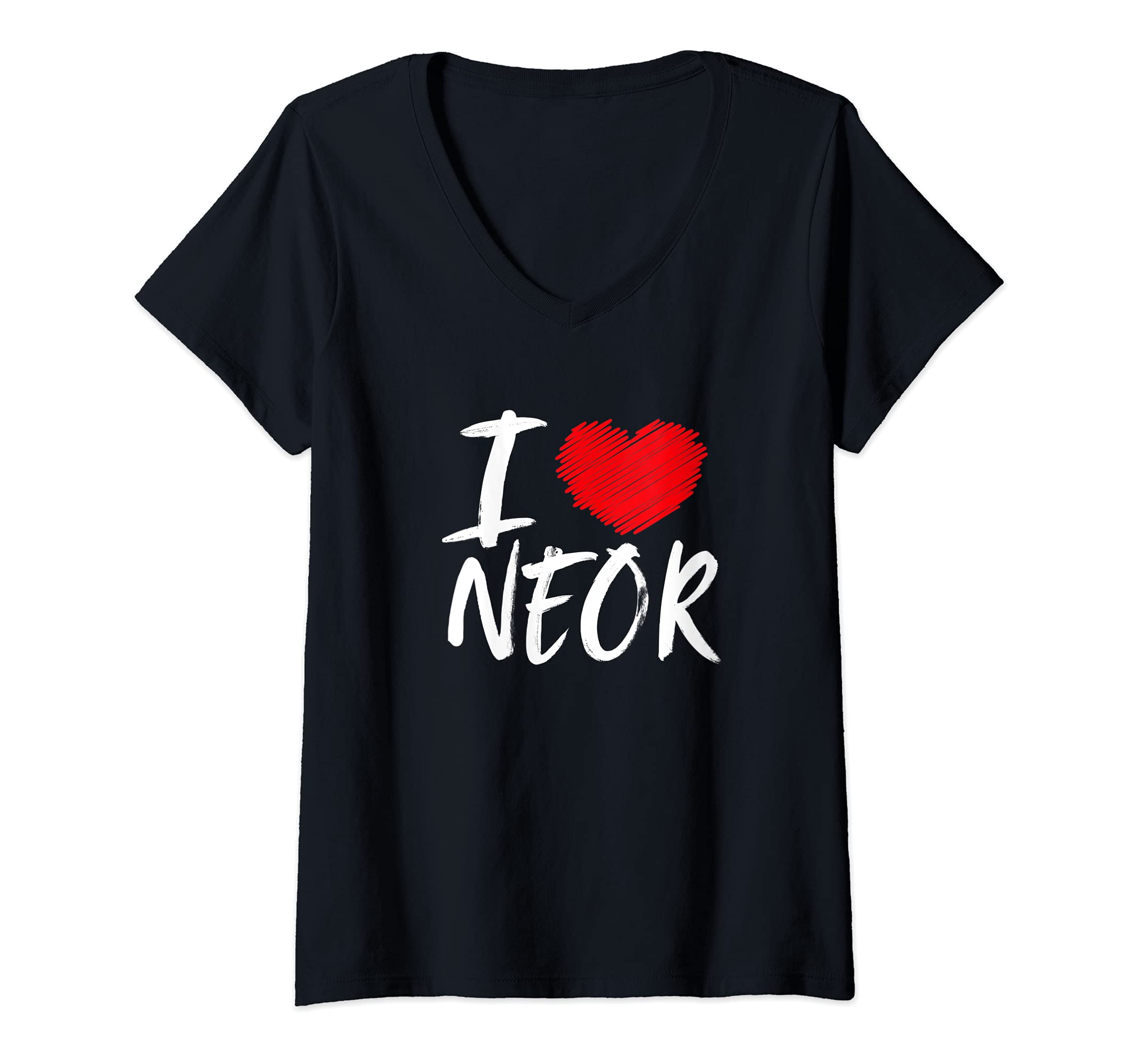 Womens I Love Neor Husband Son Boyfriend Dad Grandson Heart V-Neck T-Shirt
