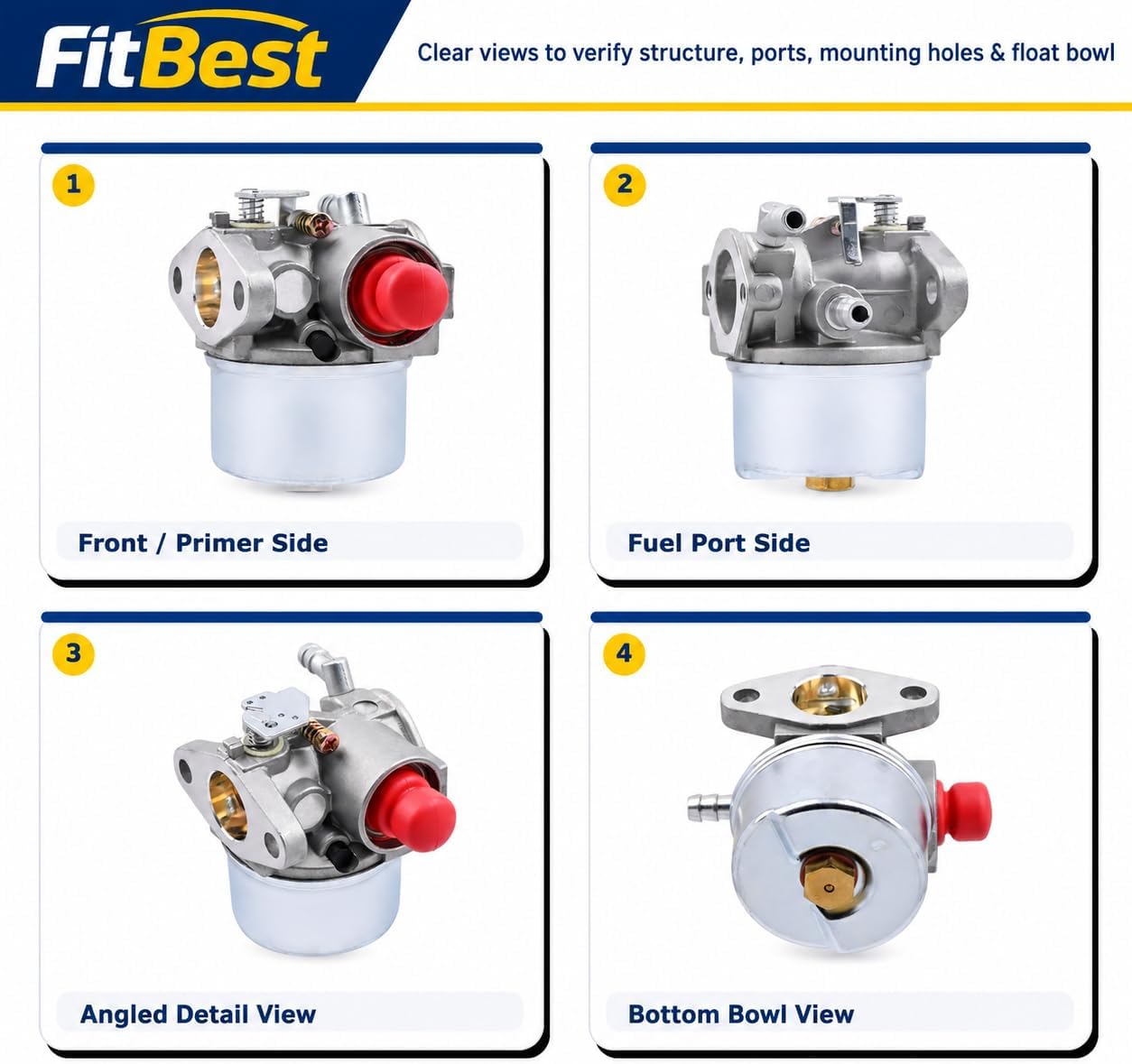FitBest 640025 640017B Carburetor for Tecumseh OHH45 OHH50 OHH55 OHH60 OHH65 5.5HP 6.5HP OHV Engine, Replaces 640014 640017 640117 640025A 640025C, for Lawn Mower Snow Blower Pressure Washer