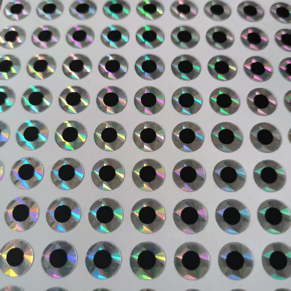IMXPW 2D Holographic Silver Flat Fish Eyes Fly Tying Materials for DIY Fishing Lures Jigs Crafts Realistic Artificial Eyes