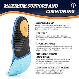 VALSOLE Plantar Fasciitis Insoles for Men Women,Heavy Duty Support Pain Relief Orthotics - 210+ lbs,Arch Support Insoles, Flat Feet Insert,Work Boot Shoe Insoles for Standing All Day