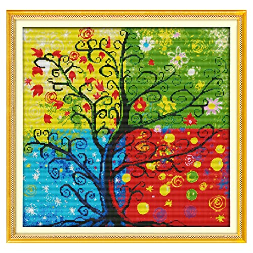 Point de croix estampillé 11 ct avec toile imprimée Arbre d'argent
