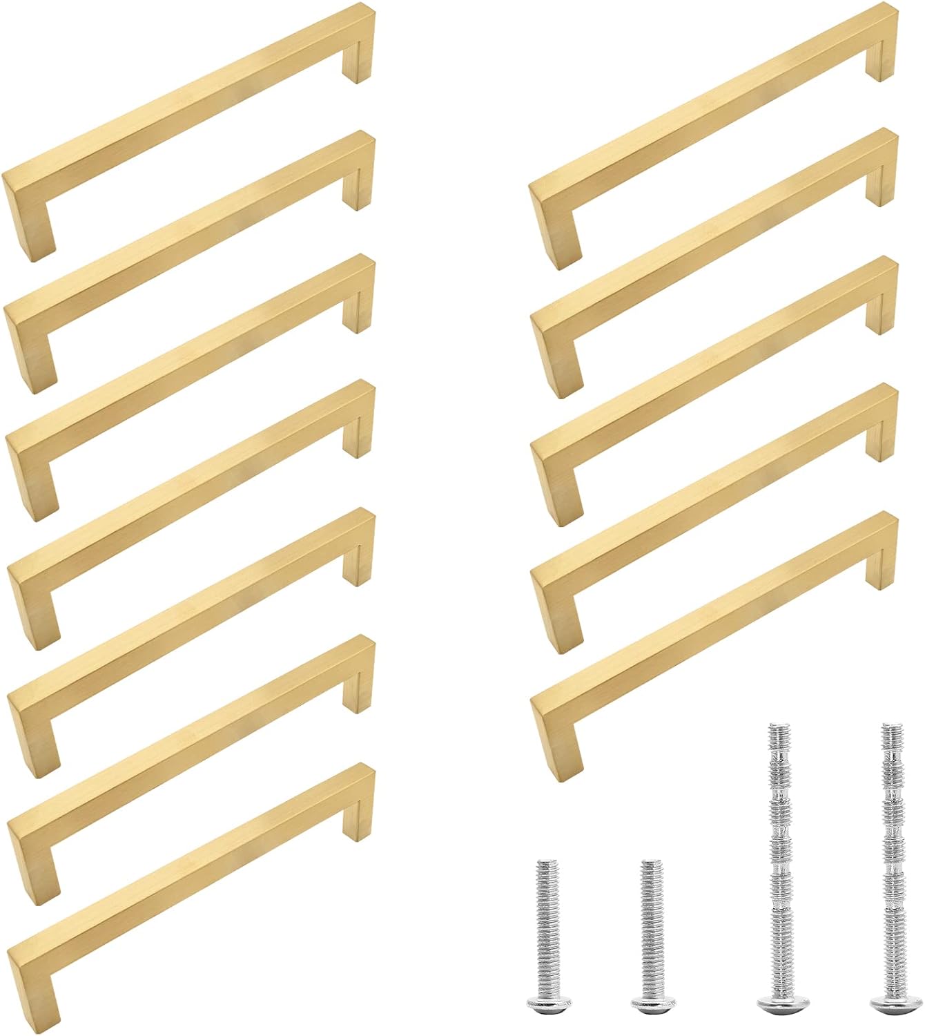 12 Pack Brushed Gold Cabinet Pulls, 6-1/4" Hole Handle image 2