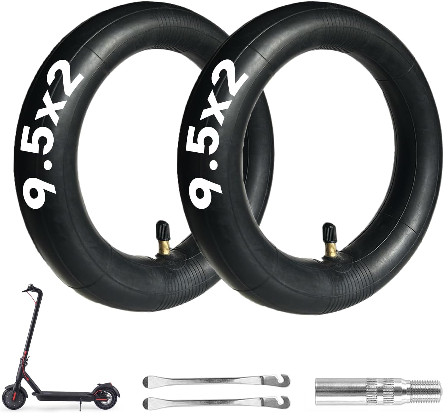 9.5x2 Scooter Inner Tube, 9.5 inch Tires Replacement, for Niu KQi3 Sport/Pro/Max Electric Scooter [Thickened] [Valve Extension] [Tire Levers] (2 Pack)