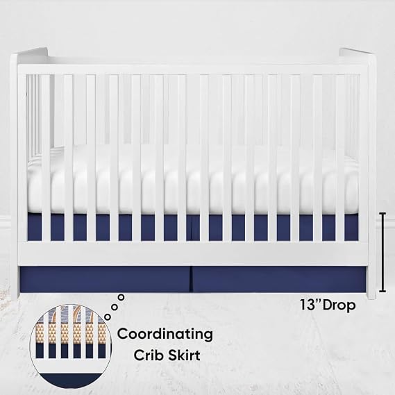 Bacati - Boys 100 Percent Breathable Cotton Muslin 4 Piece Nursery Baby Crib Bedding Set for Boys/Girls US Standard Crib (Triangles Orange/Navy)