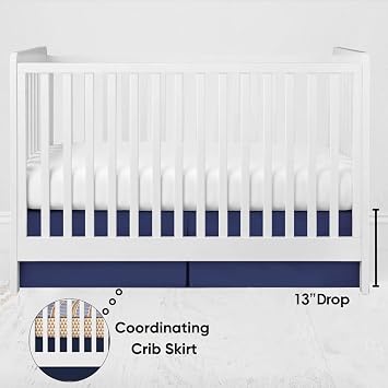 Bacati - Boys 100 Percent Breathable Cotton Muslin 4 Piece Nursery Baby Crib Bedding Set for Boys/Girls US Standard Crib (Triangles Orange/Navy)