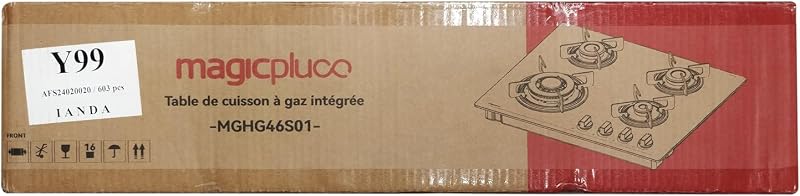 magicplux Beépíthető gázfőzőlap 4 égő 60 cm üvegfelület városi gáz és palackos gáz 8500W