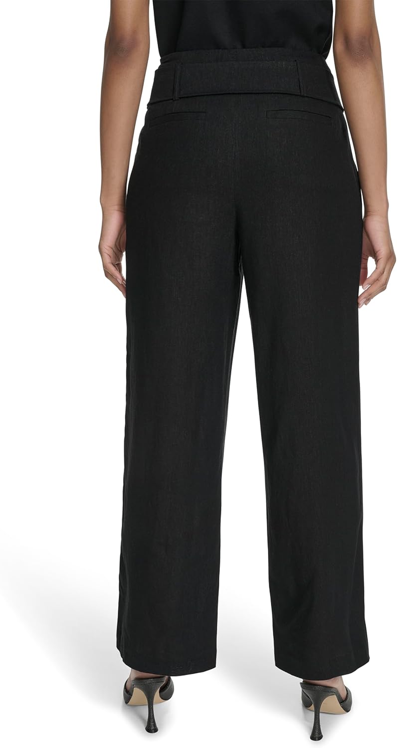 HALSTON Womens Straight Leg Linen Faux Belted Pant - Image 4